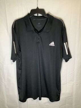 adidas Black Polo Shirt with White Logo and Stripe Accents 2XL